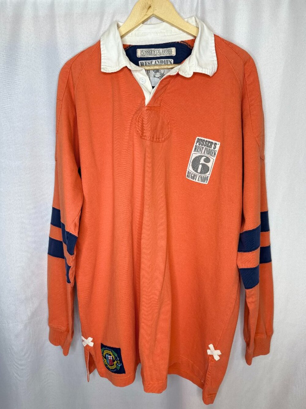 VTG Pusser’s West Indies Rugby Union Long Sleeve Polo 2XL Y2K Preppy Nautical